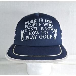 Vintage Three Stripe Trucker Golf Hat Dead Stock Navy Blue White Snapback